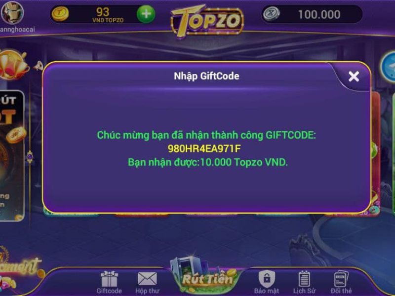 Gift code Topzo uy tín