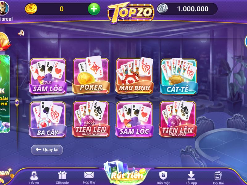 Những tựa game bài uy tín Topzo